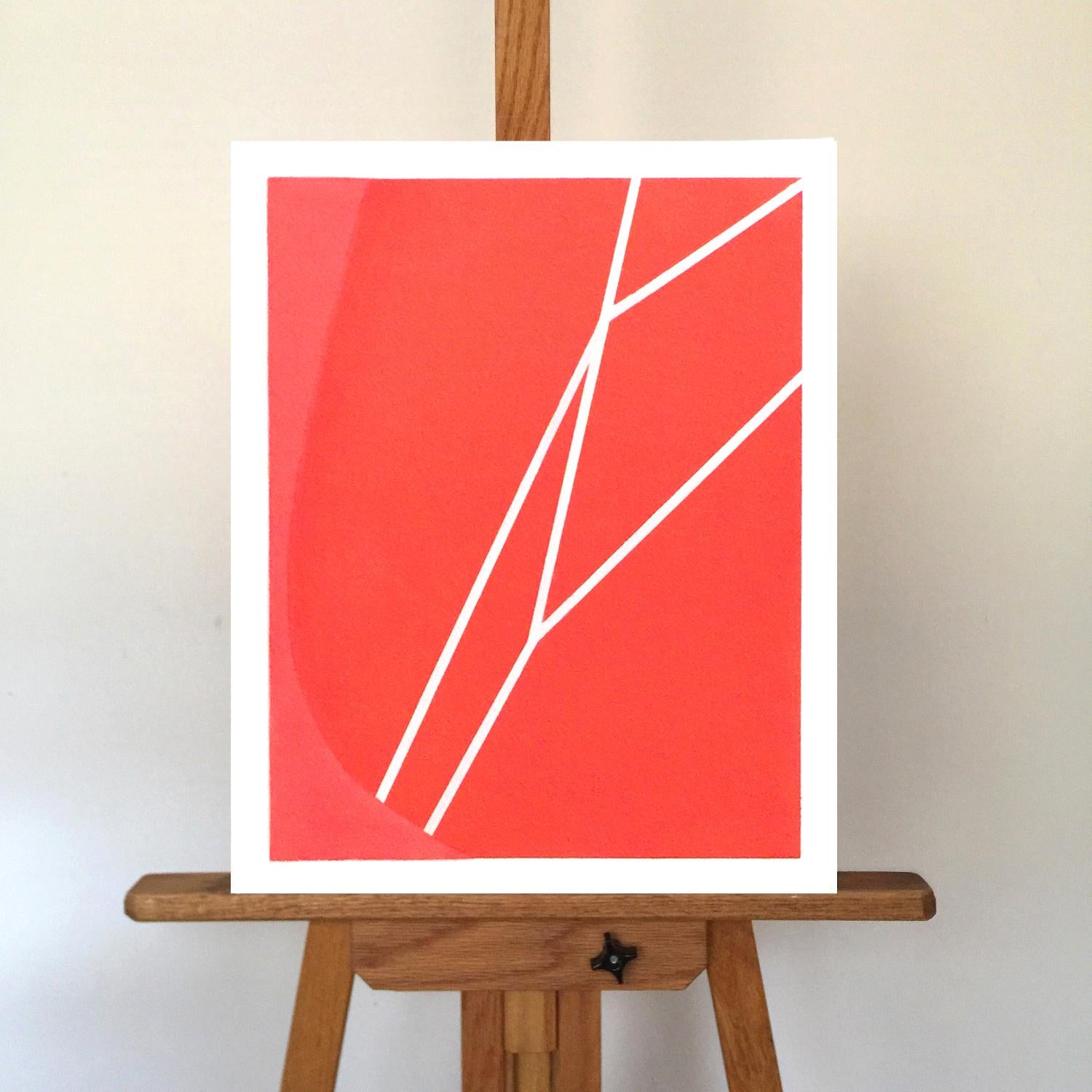 <p>Artist Comments<br>Minimal geometric forms make a bold statement in artist Shyun Song's abstract piece. Sleek linear strokes cross over the background of refined coral shades. An ebullient aura tightly pulls the buoyant elements of the
