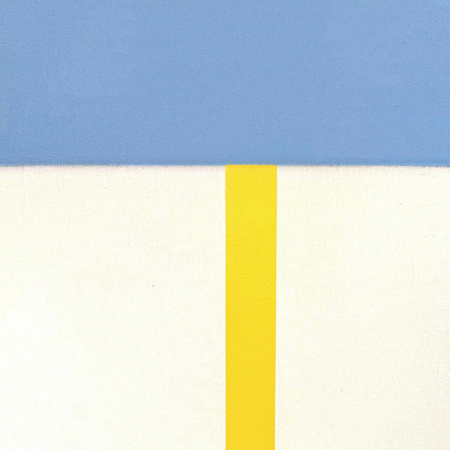 <p>Kommentare des Künstlers<br>Eine gelbe Linie schwebt in einem weißen Quadrat, beides vor einem blauen Hintergrund. Die scharfe Geometrie und die minimalen Farben schaffen ein Gefühl der Ausgewogenheit. In diesem abstrakten Gemälde reflektiert die