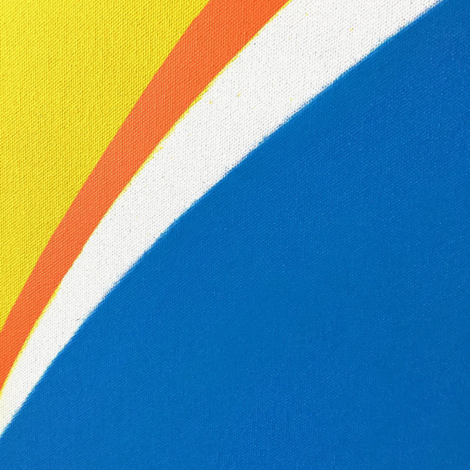<p>Commentaires de l'artiste<br>Abstrait minimaliste dans des tons de bleu, jaune, orange et blanc créé par l'artiste Shyun Song. 