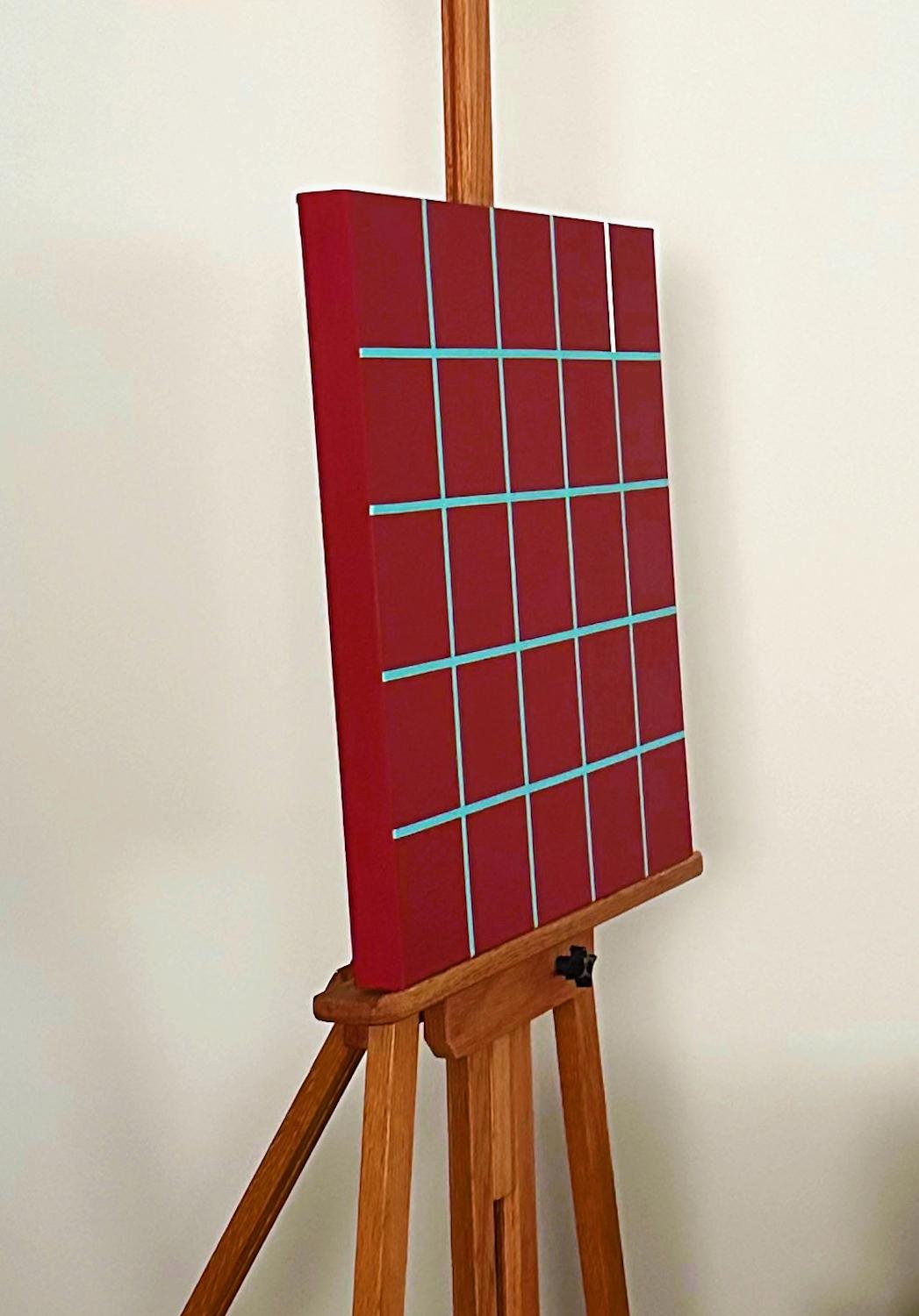 <p>Commenti dell'artista<br />I quadrati rosso intenso, incorniciati da nitide linee turchesi, formano una griglia precisa. Una singola barra bianca in alto interrompe l'uniformità, accennando a una svolta. L'artista Shyun Song riflette sul fatto