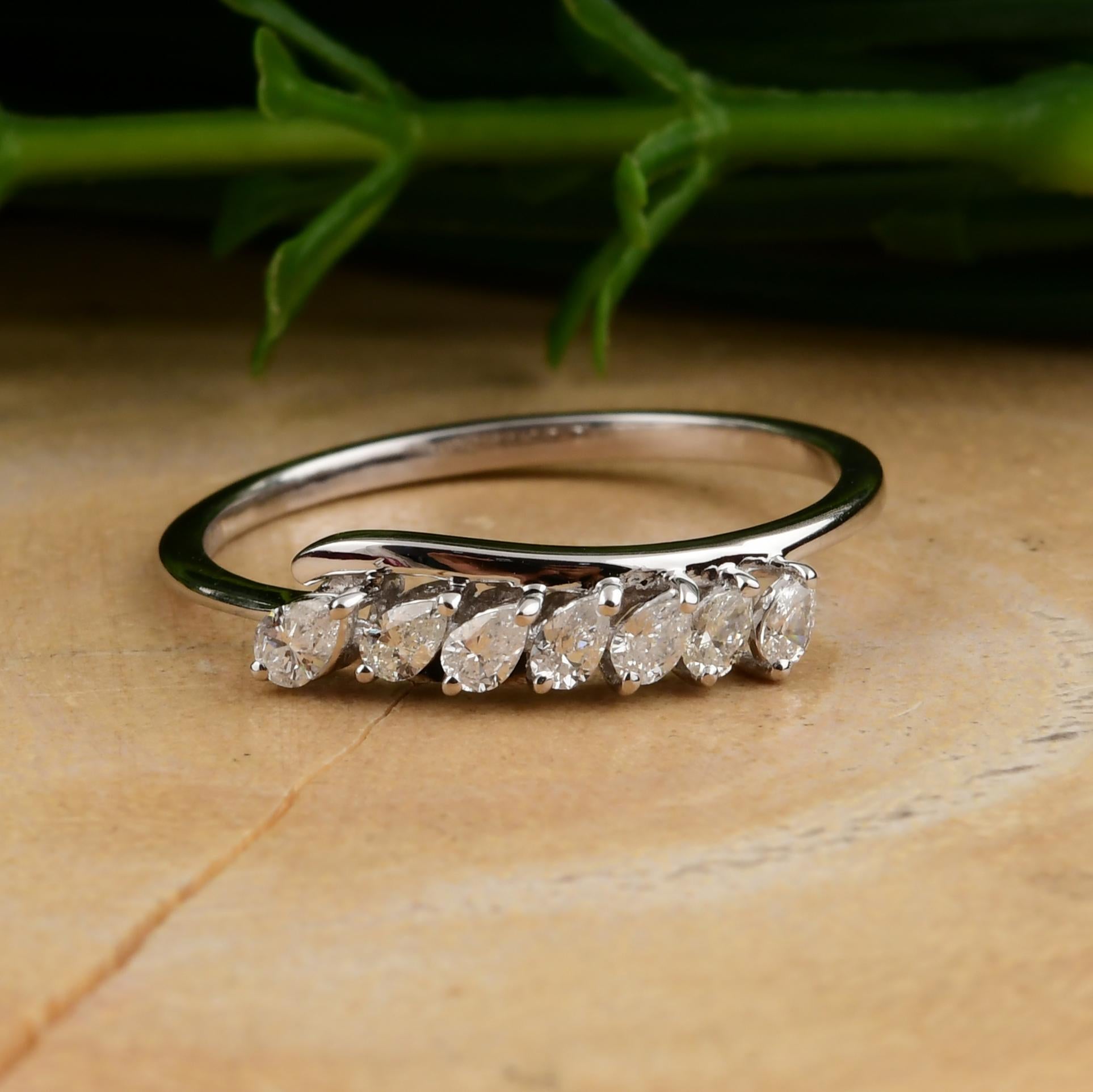 En venta: SI Claridad y HI Color Anillo Apilable de Diamantes Pera 18k Oro Blanco  3
