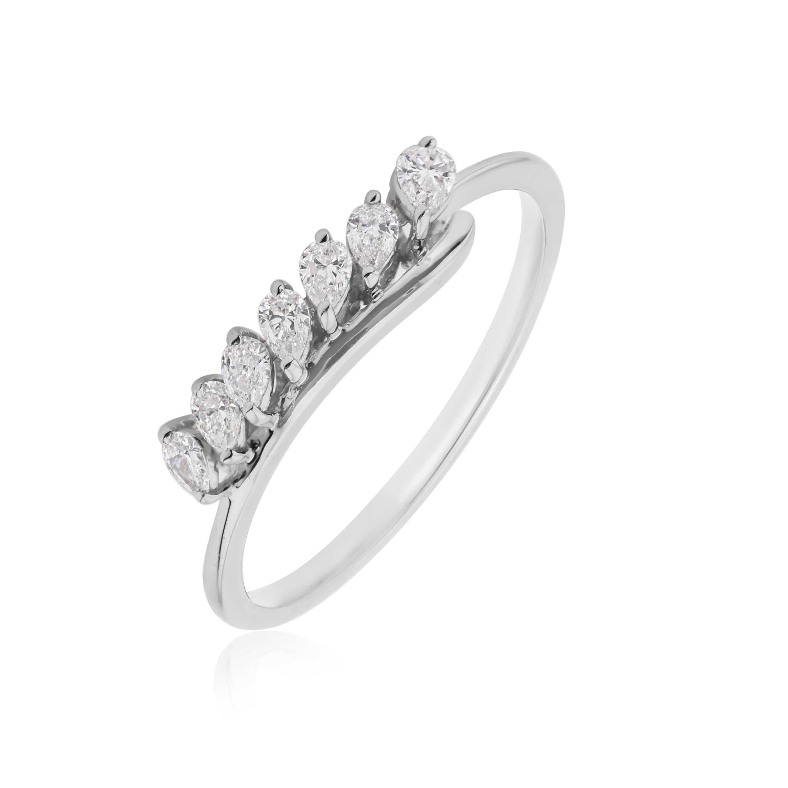 En venta: SI Claridad y HI Color Anillo Apilable de Diamantes Pera 18k Oro Blanco  8
