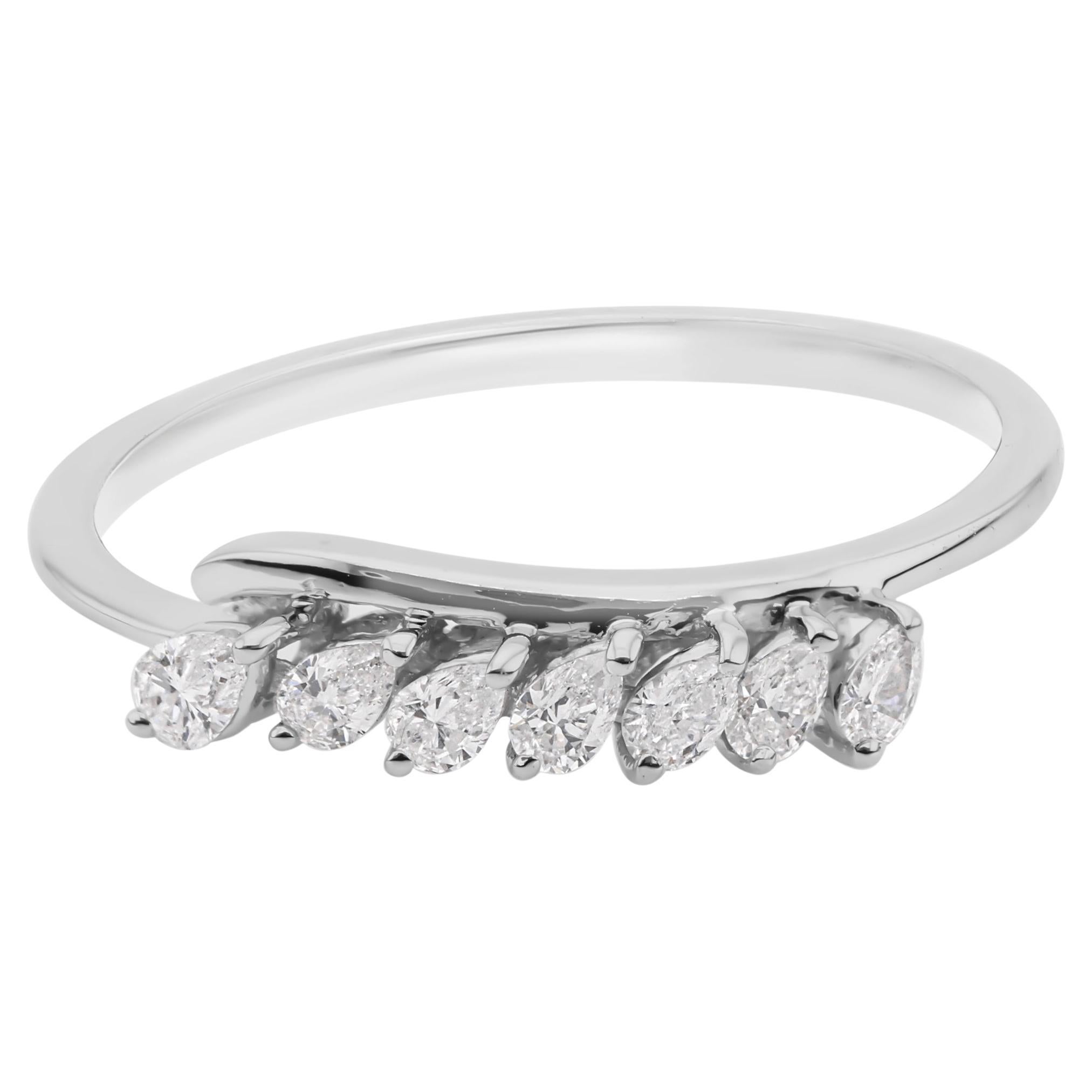 En venta: SI Claridad y HI Color Anillo Apilable de Diamantes Pera 18k Oro Blanco
