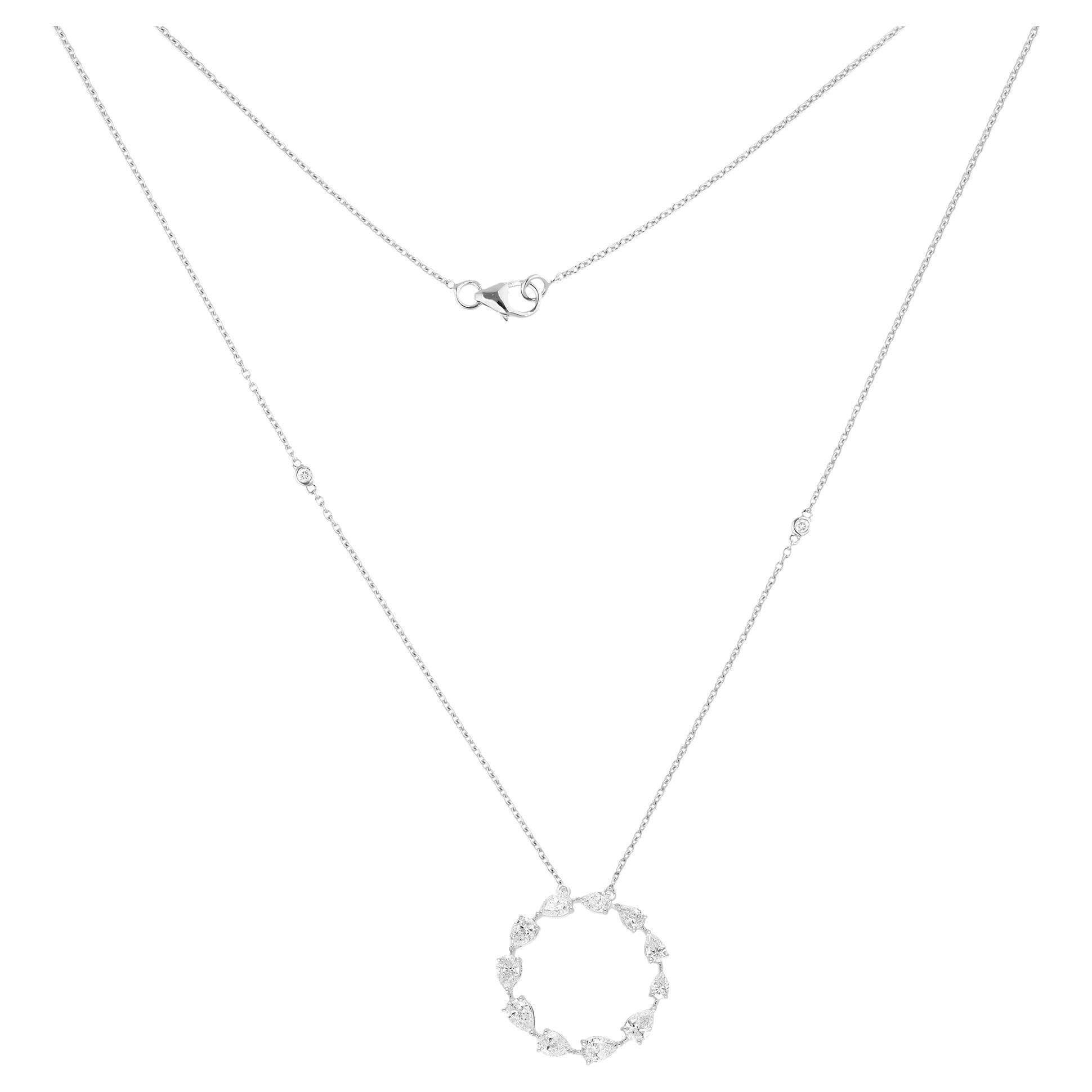 SI Clarity H Color 2.26Ct Pear Diamond Circle Pendant Necklace 18k White Gold