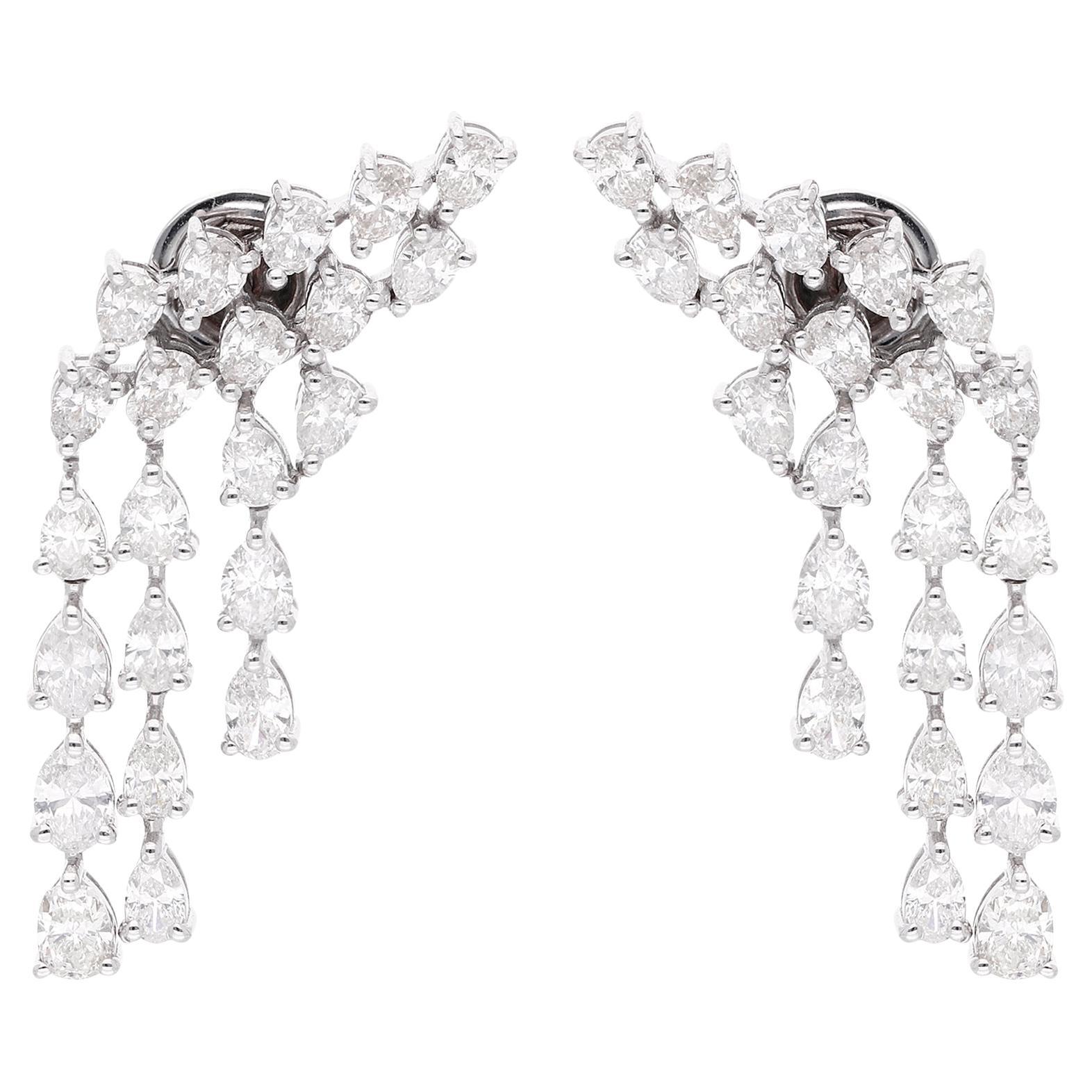 SI Clarity H Color 3.50Ct Diamond Dangle Drop Bridesmaid Earrings 18k White Gold