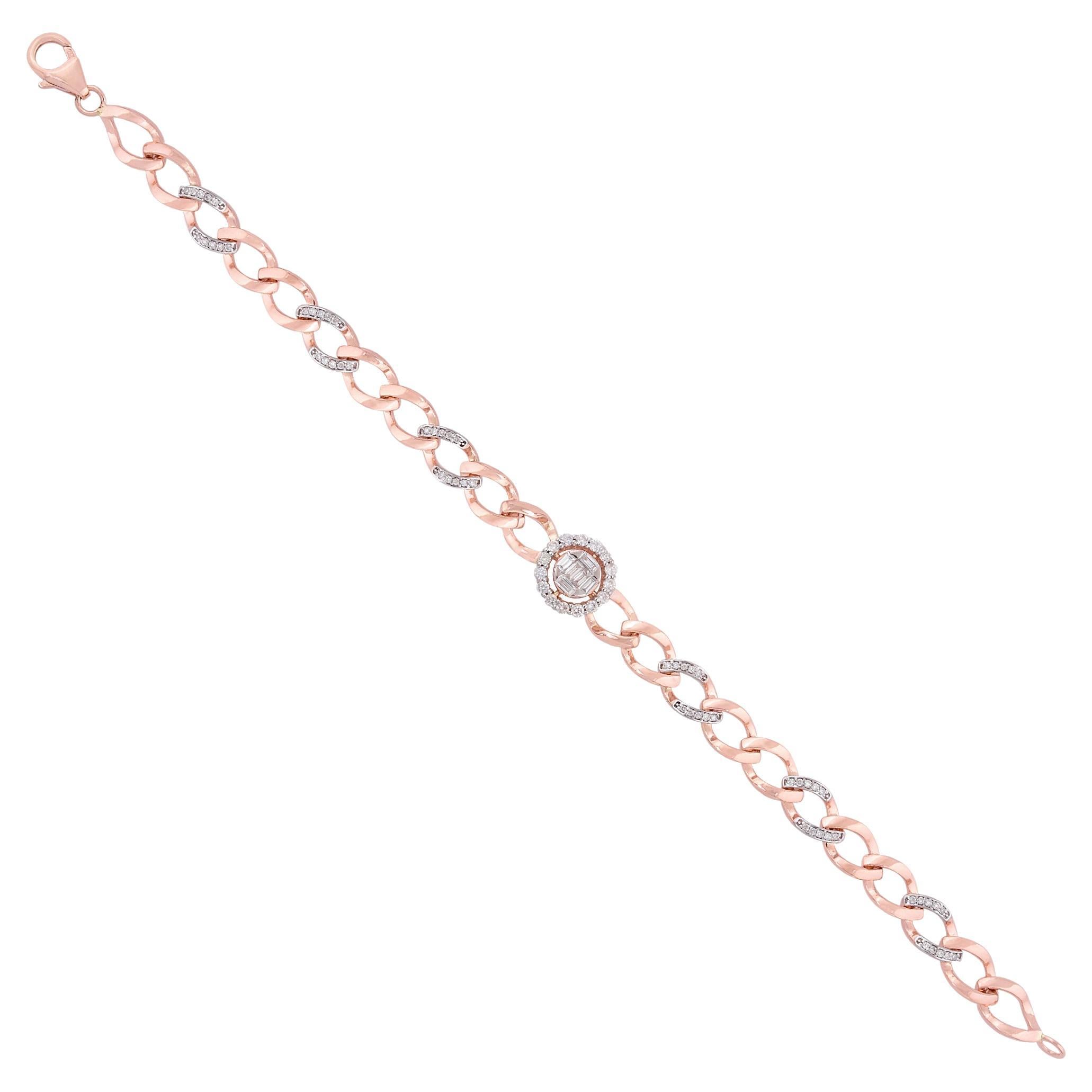 SI Clarity H Color Pave Diamond Cuban Chain Bracciale Unisex Oro Rosa 18k