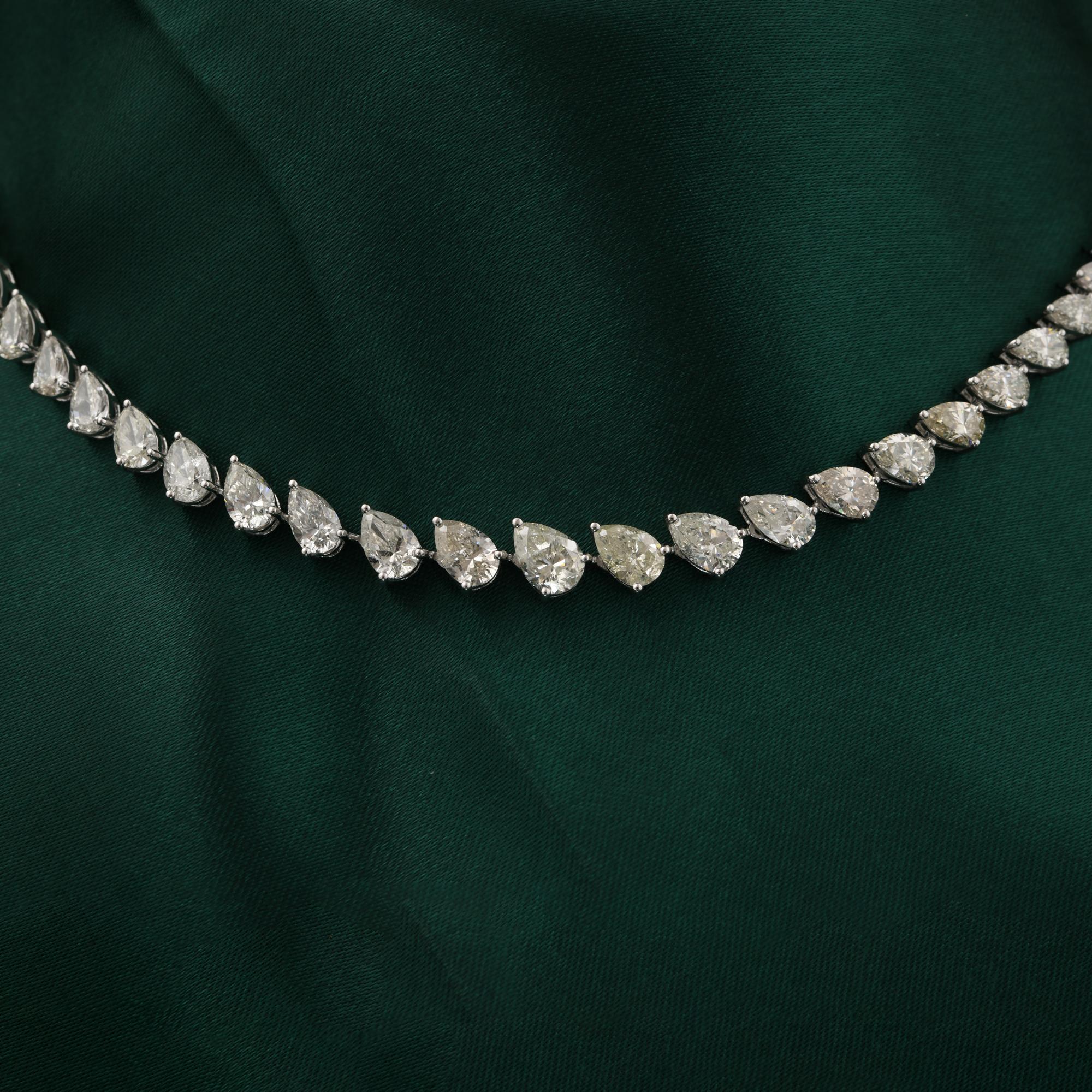 SI Reinheit H Farbe Birnenschliff Natürlicher Diamant Tennis Halskette 14K Weißgold (Moderne) im Angebot