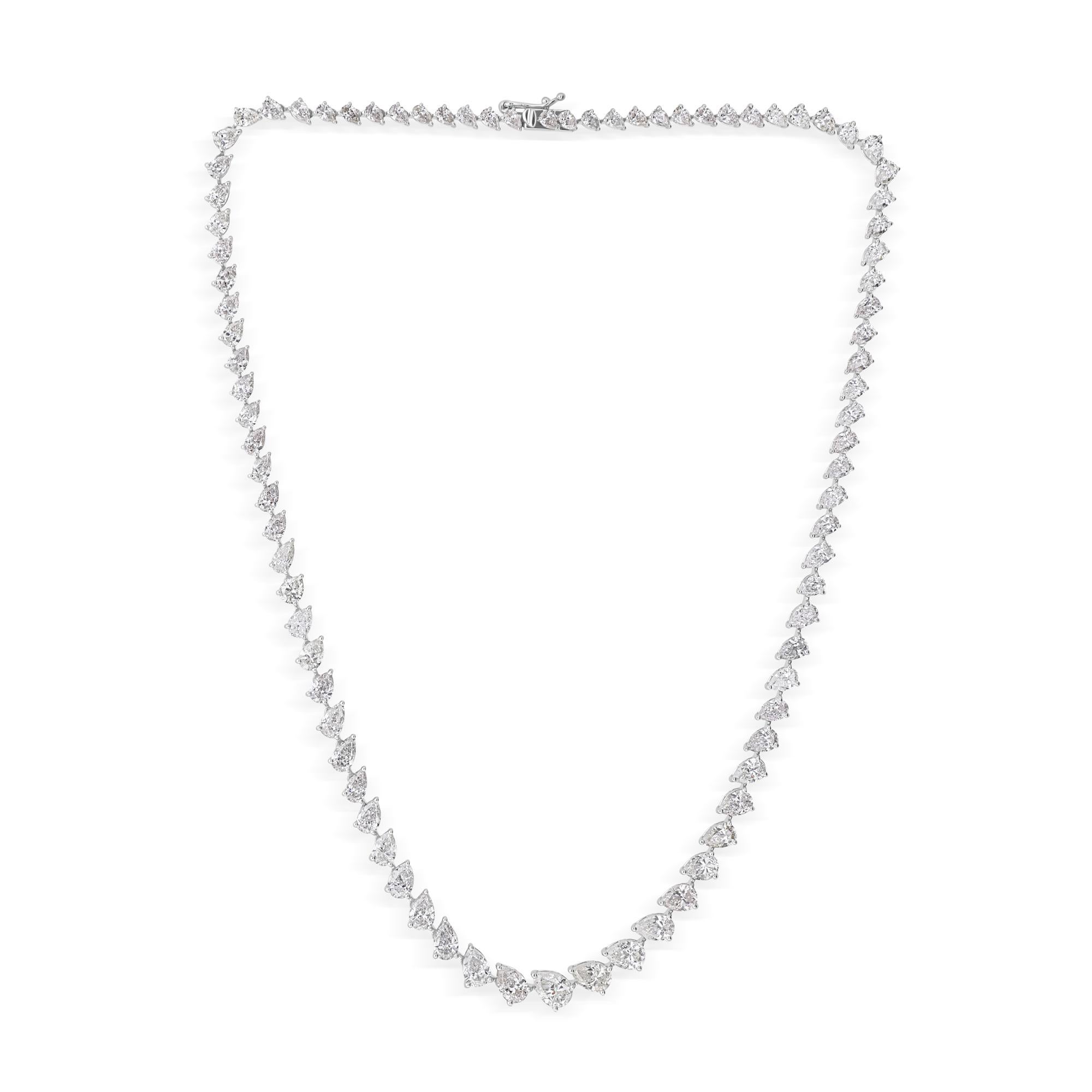 SI Reinheit H Farbe Birnenschliff Natürlicher Diamant Tennis Halskette 14K Weißgold (Tropfenschliff) im Angebot