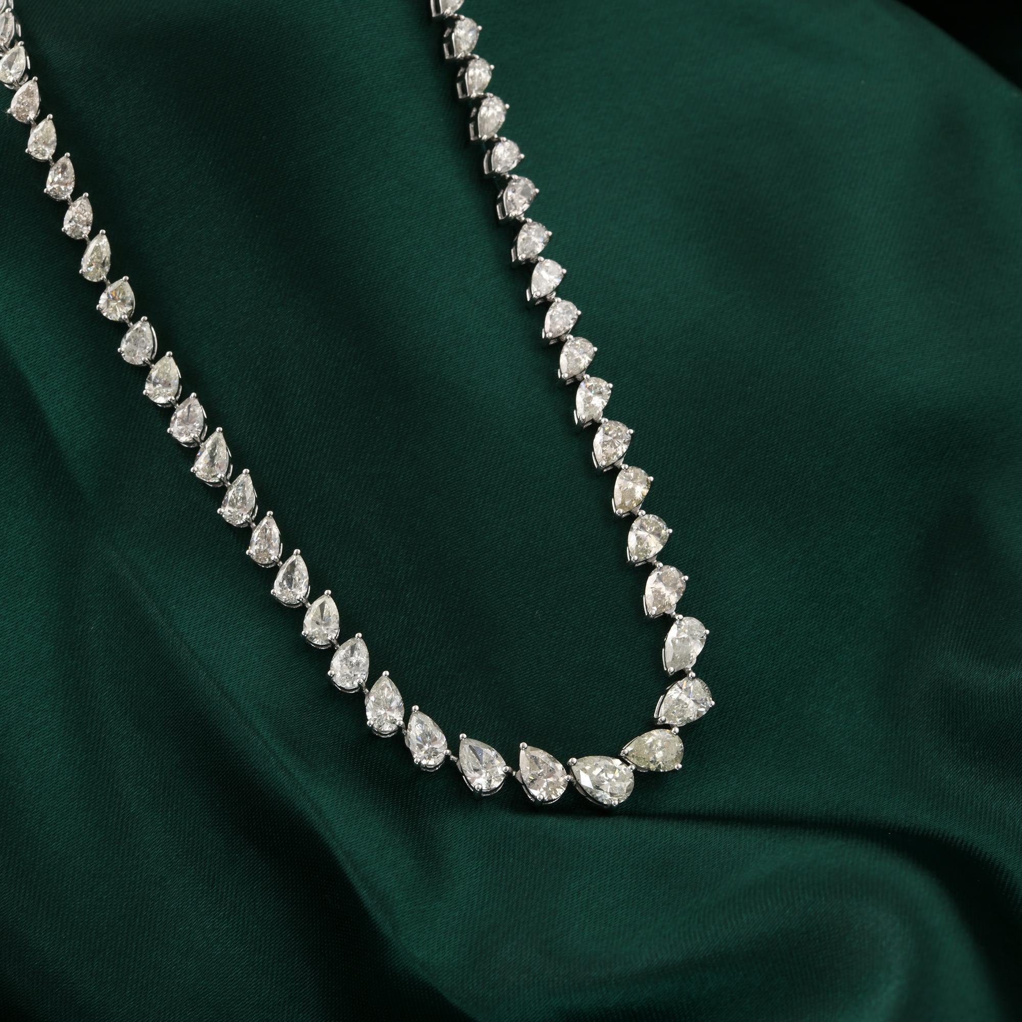 SI Reinheit H Farbe Birnenschliff Natürlicher Diamant Tennis Halskette 14K Weißgold im Angebot 1