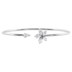 SI Clarity H Color Pear Diamond Cuff Bangle Fine Bracelet 14 Karat White Gold