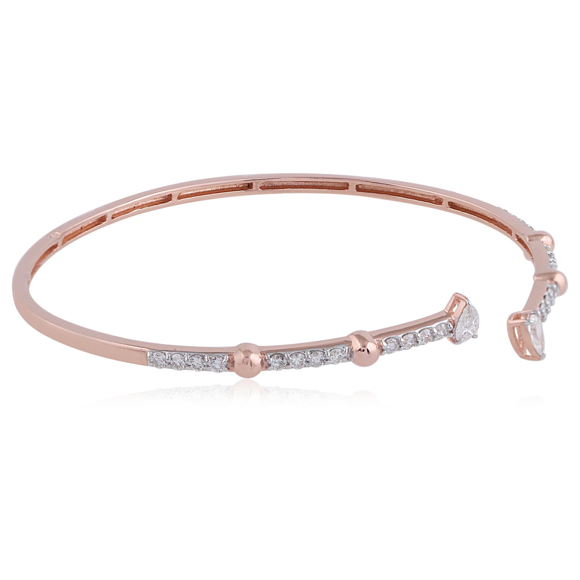 Women's SI Clarity HI Color 0.92ct Diamond 18k Rose Gold Minimalist Open Bangle Bracelet For Sale