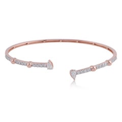 SI Clarity HI Color 0.92ct Diamond 18k Rose Gold Minimalist Open Bangle Bracelet