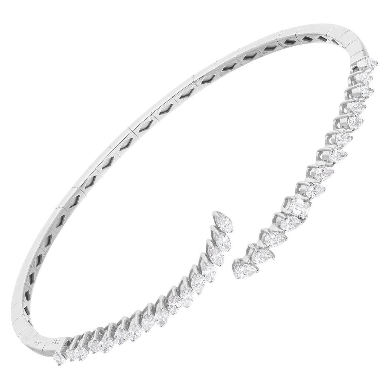 SI Clarity HI Color 1.37Ct Pear Diamond Cuff Bangle Bracciale 14 Karat White Gold