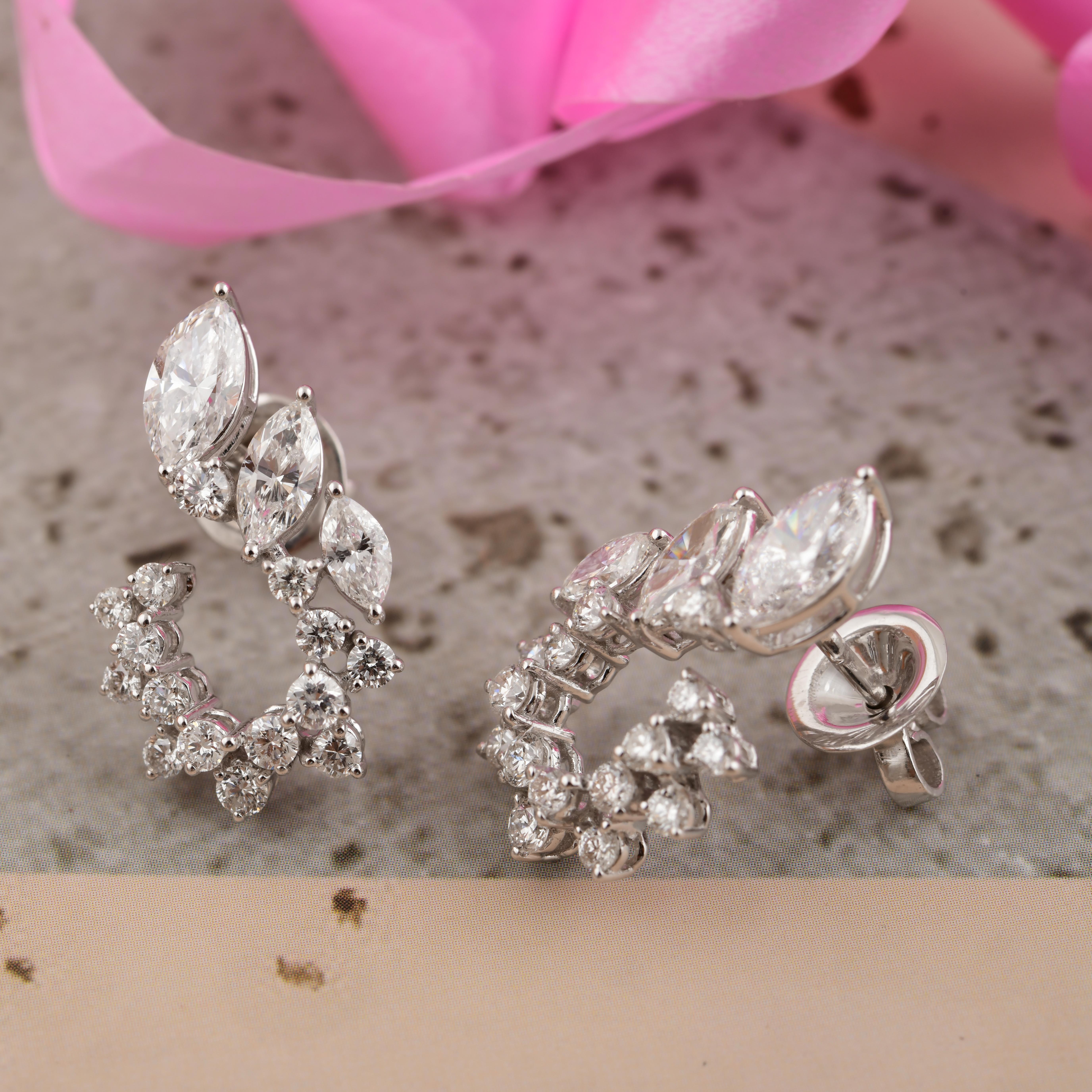 SI Claridad HI Color 2.48Ct Pendientes de Diamantes de Boda Oro Blanco 18 Kilates en venta 1
