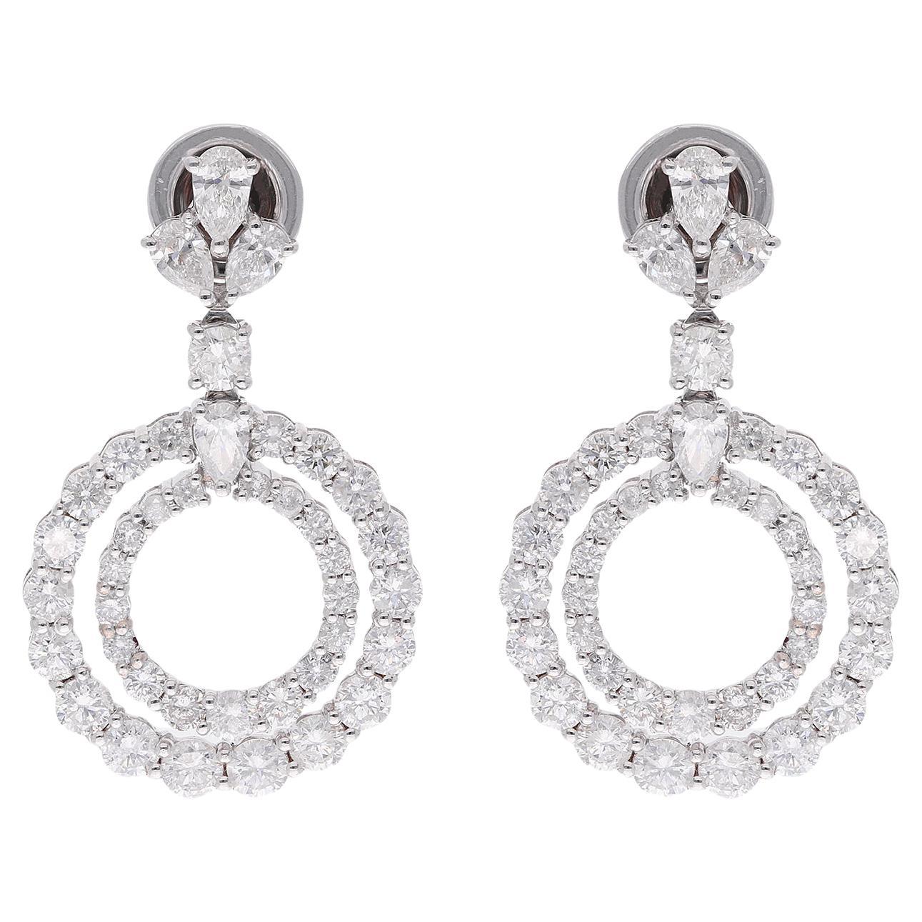 SI Clarity HI Color 4 Carat Diamond Circle Dangle Earrings 14 Karat White Gold