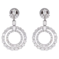 SI Clarity HI Color 4 Carat Diamond Circle Dangle Earrings 14 Karat White Gold