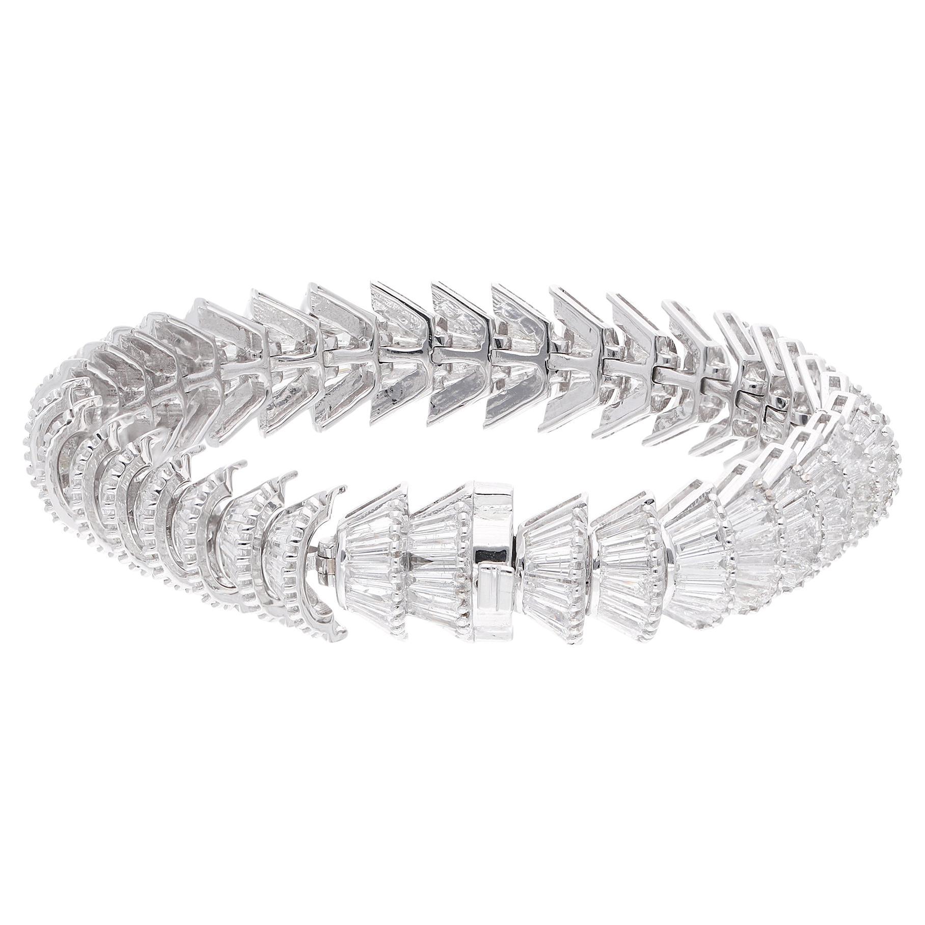 SI Claridad HI Color Pulsera de Diamantes Baguette Oro Blanco 14 Kilates Joyería Fina