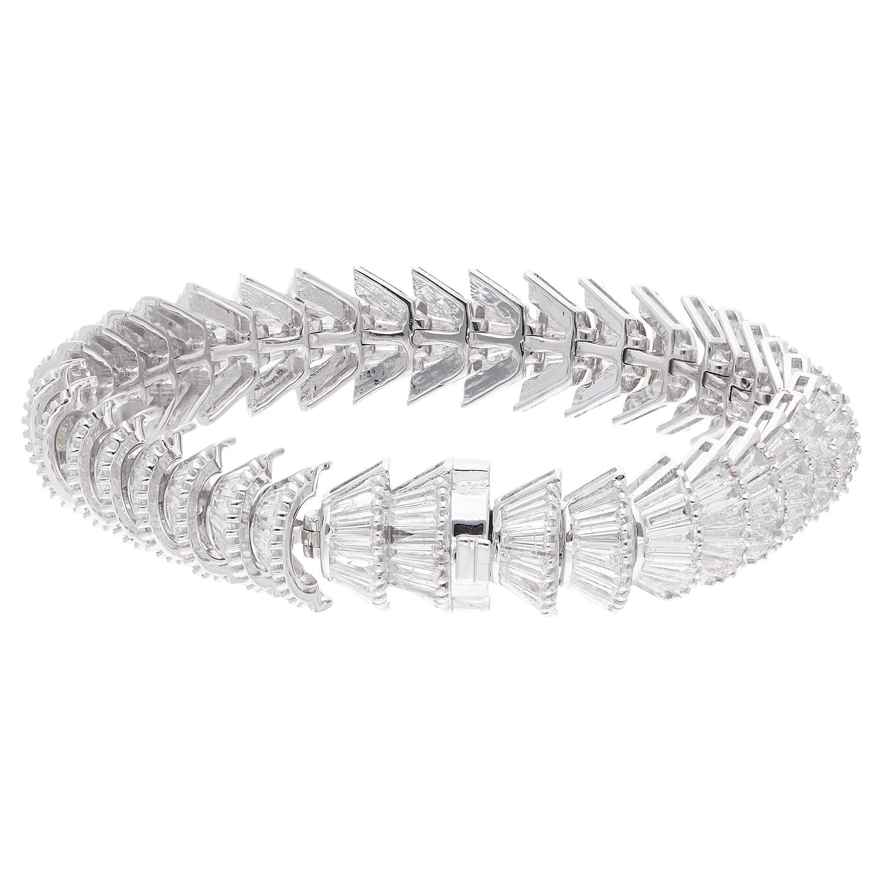 SI Claridad HI Color Pulsera de Diamantes Baguette Oro Blanco 18 Kilates Joyería Fina en venta 2