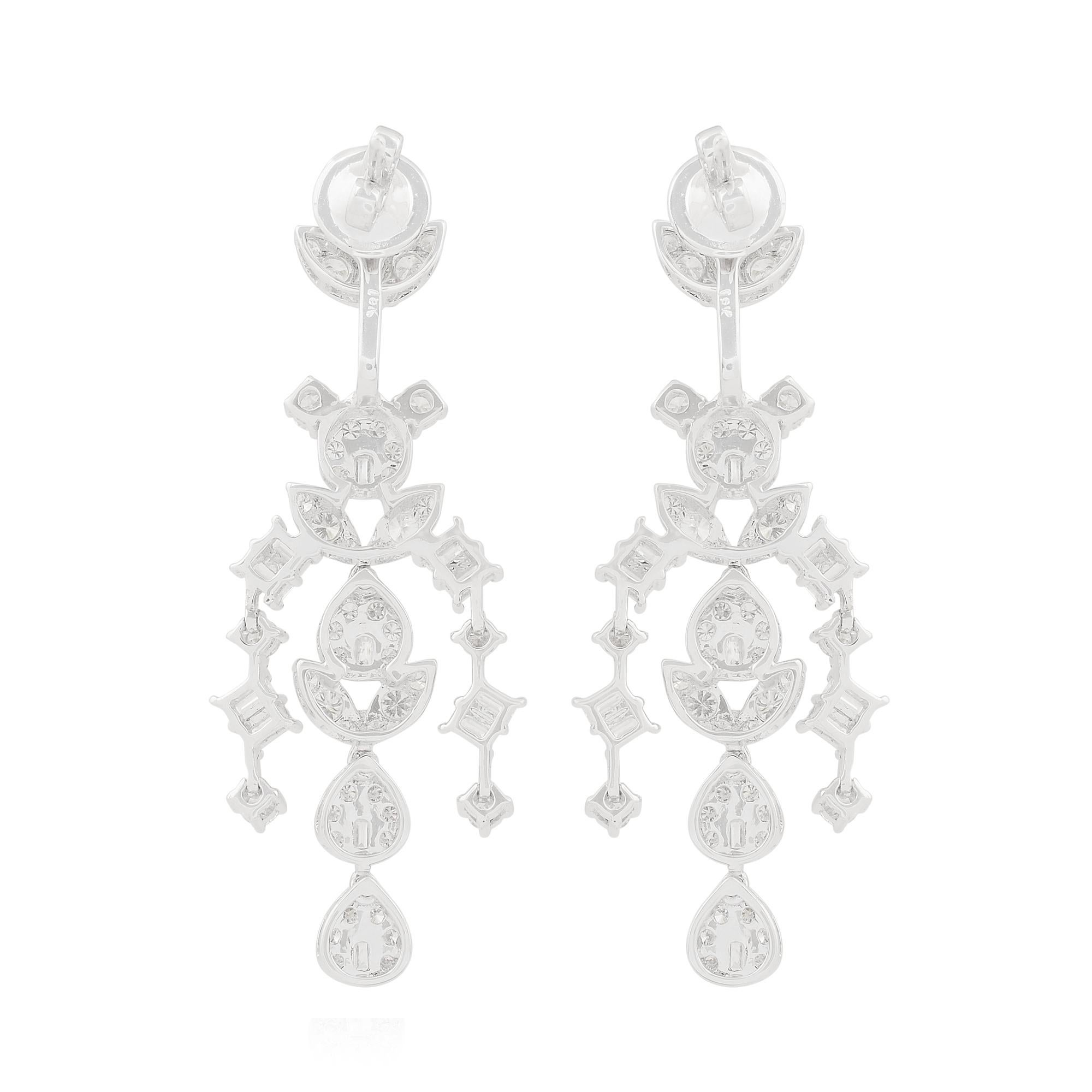 Baguette Cut SI Clarity HI Color Baguette Diamond Chandelier Earrings 14k White Gold Jewelry For Sale