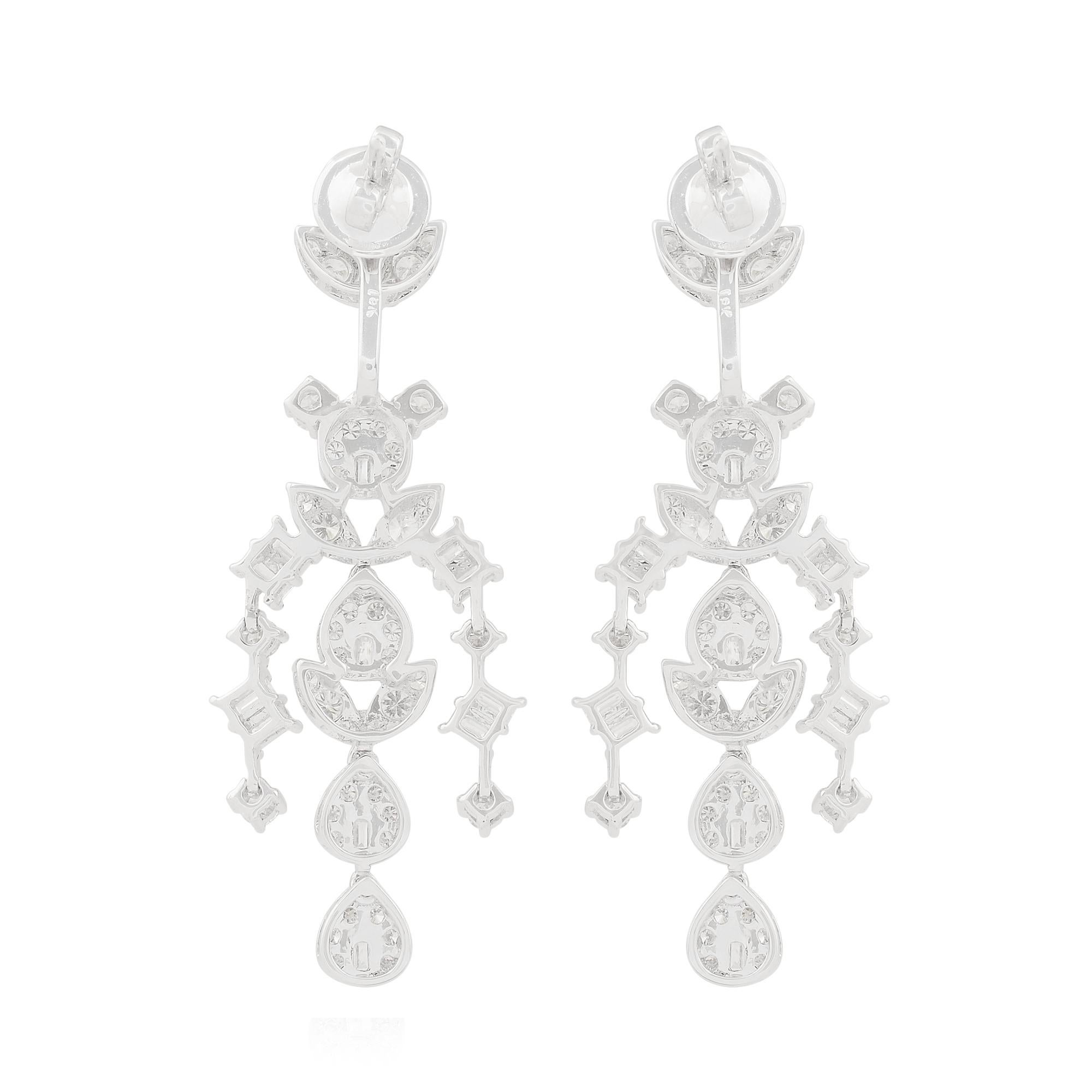 SI Reinheit HI Farbe Baguette Diamant-Kronleuchter-Ohrringe 14k Weißgold Schmuckstücke (Baguetteschliff) im Angebot