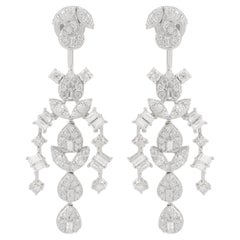 SI Clarity HI Color Baguette Diamond Chandelier Earrings 14k White Gold Jewelry