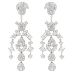 SI Clarity HI Color Baguette Diamond Chandelier Earrings 14k White Gold Jewelry