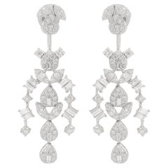 Boucles d'oreilles lustre en or blanc 14 carats avec diamants baguettes SI Clarity HI Color