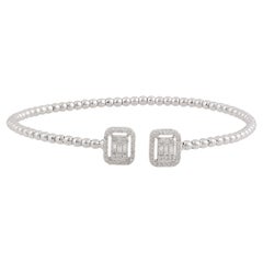 SI Clarity HI Color Baguette Diamond Cuff Bangle Bracelet 10 Karat White Gold
