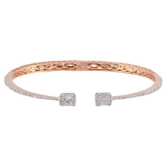 SI Clarity HI Color Baguette Diamond Cuff Bangle Bracelet 18 Karat Rose Gold