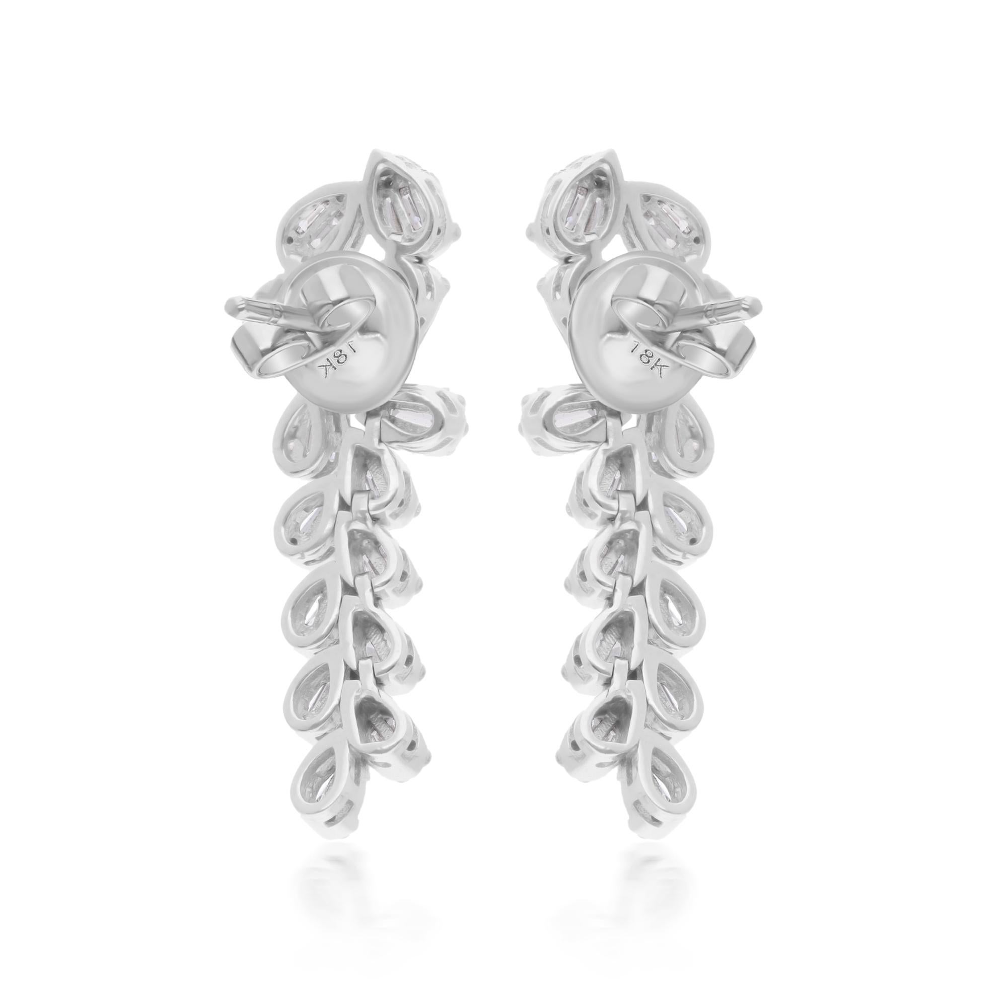 Women's SI Clarity HI Color Baguette Diamond Dangle Earrings 14 Karat White Gold Jewelry For Sale