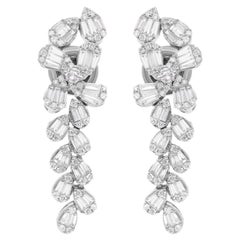 SI Clarity HI Color Baguette Diamond Dangle Earrings 14 Karat White Gold Jewelry