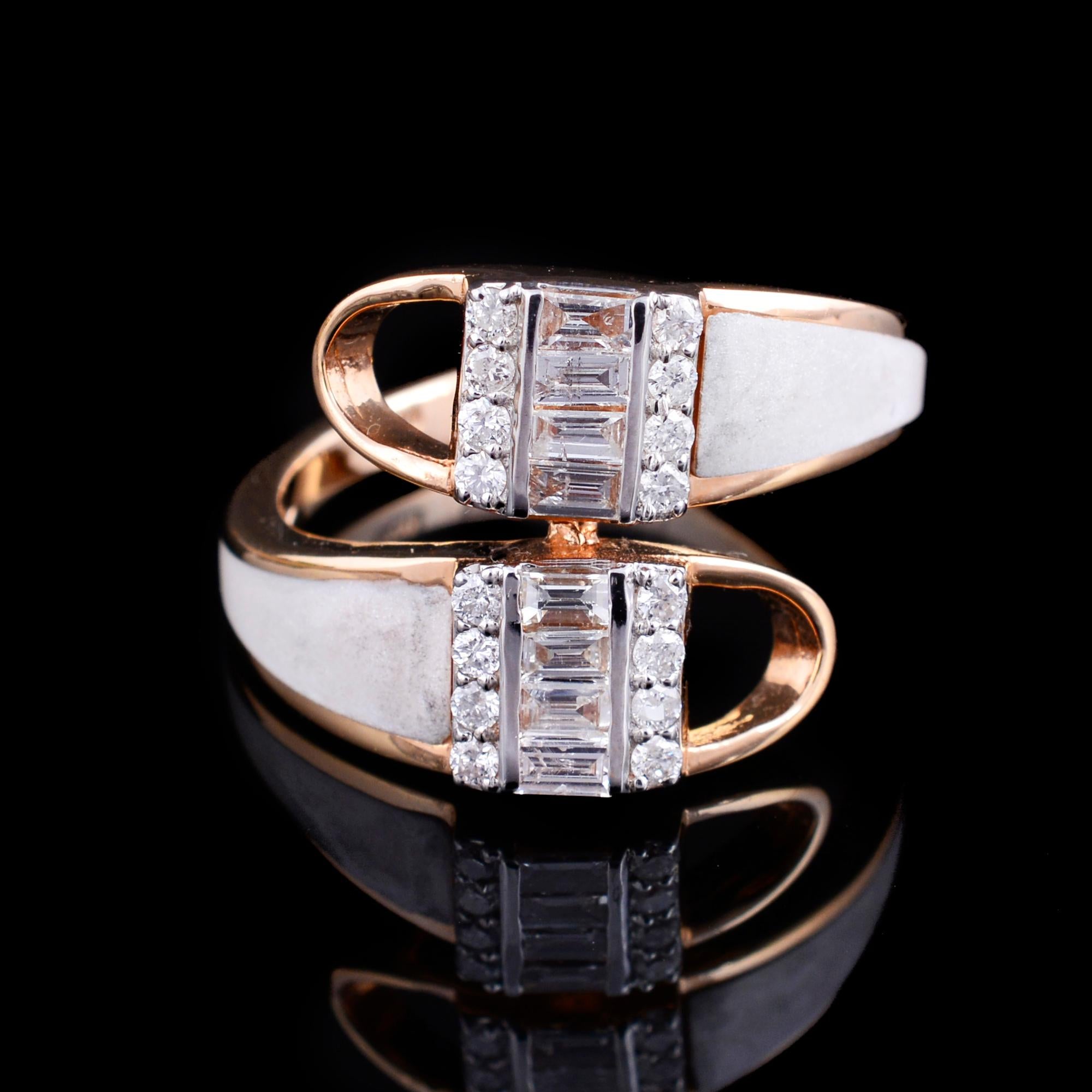 For Sale:  SI Clarity HI Color Baguette Diamond Enamel Wrap Cuff Ring 18k Rose Gold Jewelry 6