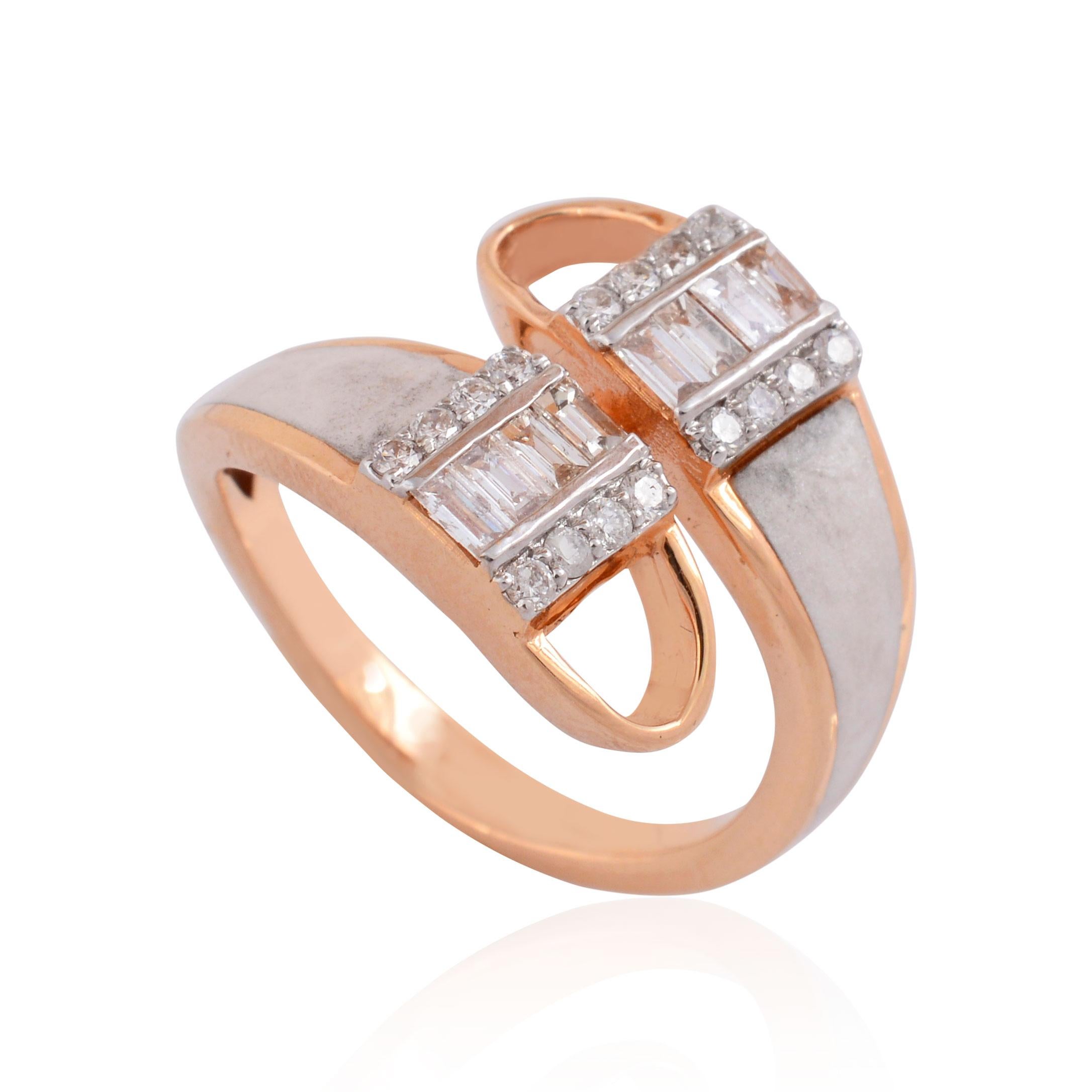 For Sale:  SI Clarity HI Color Baguette Diamond Enamel Wrap Cuff Ring 18k Rose Gold Jewelry 7