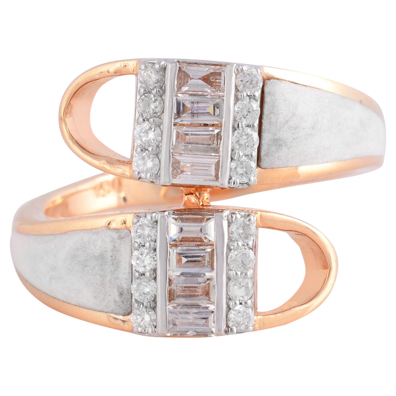 SI Clarity HI Color Baguette Diamond Enamel Wrap Cuff Ring 18k Rose Gold Jewelry