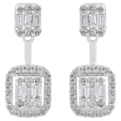SI Clarity HI Color Baguette Diamond Jacket Earrings 14k White Gold Fine Jewelry