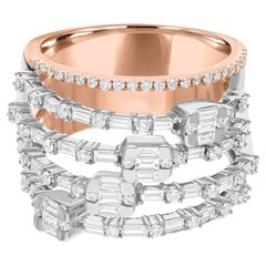 SI Claridad HI Color Baguette Diamante Anillo Múltiple 18 Quilates Oro Rosa Blanco