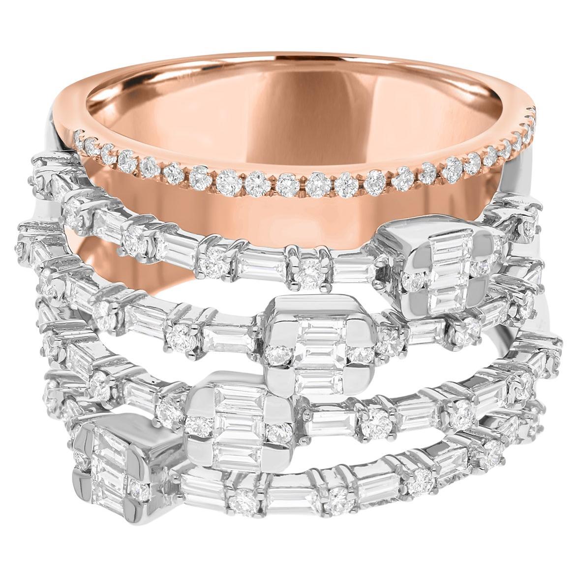 SI Reinheit HI Farbe Baguette Diamant Multi Band Ring 18 Karat Weiß-Roségold