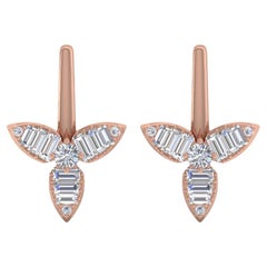 Clarity HI Farbe Baguette-Diamant-Blumen-Ohrringe aus massivem 14k Roségold