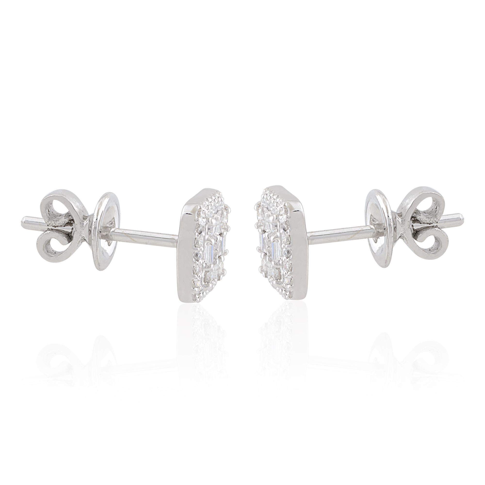 SI Clarity HI Color Baguette Diamond Square Stud Ears 10 Karat White Gold Neuf - En vente à Diera, Dubai