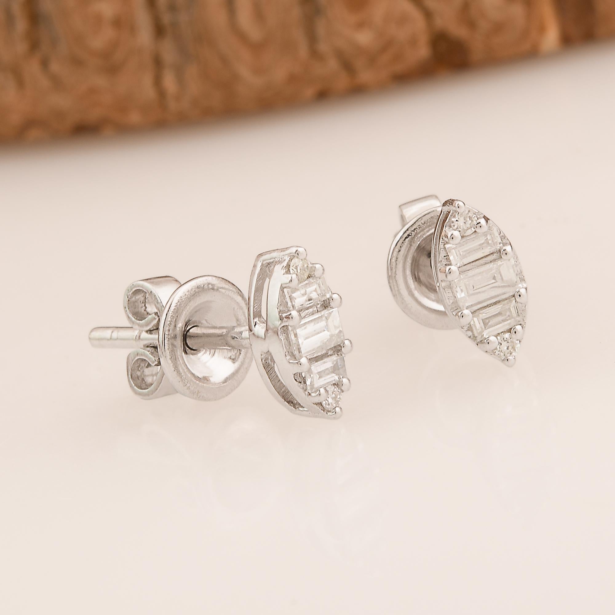 Modern SI Clarity HI Color Baguette Diamond Stud Earrings 10 Karat White Gold Jewelry For Sale