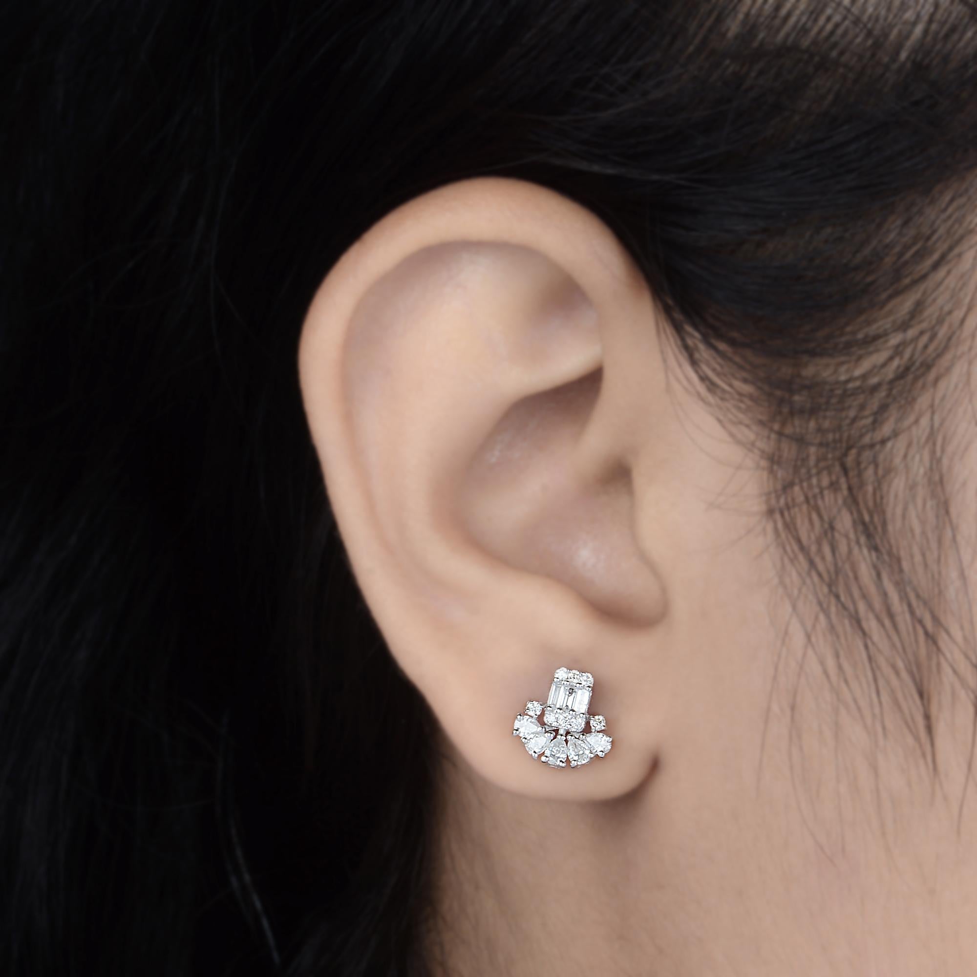 Modern SI Clarity HI Color Baguette Diamond Stud Earrings 10 Karat White Gold Jewelry For Sale