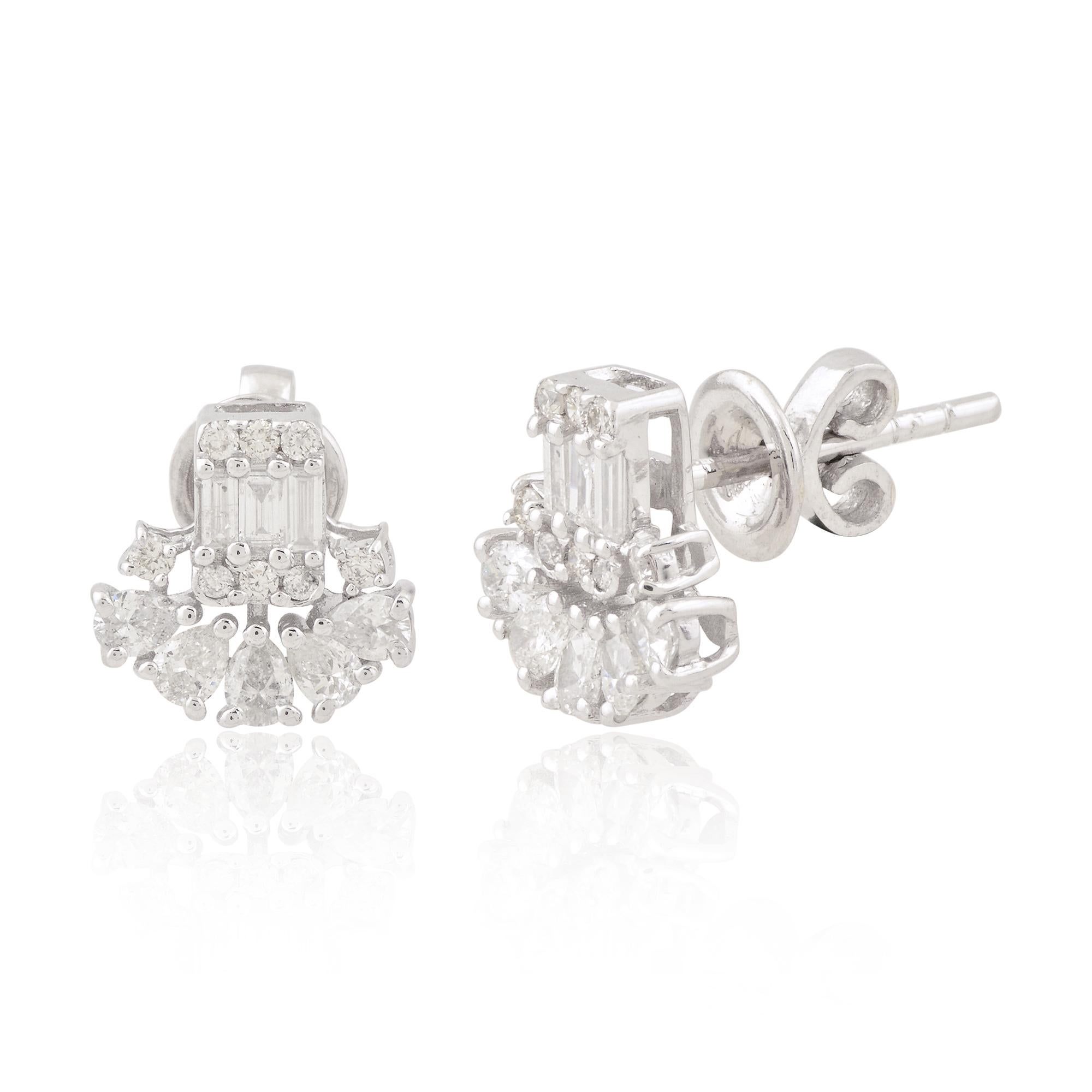 Modern SI Clarity HI Color Baguette Diamond Stud Earrings 10 Karat White Gold Jewelry For Sale
