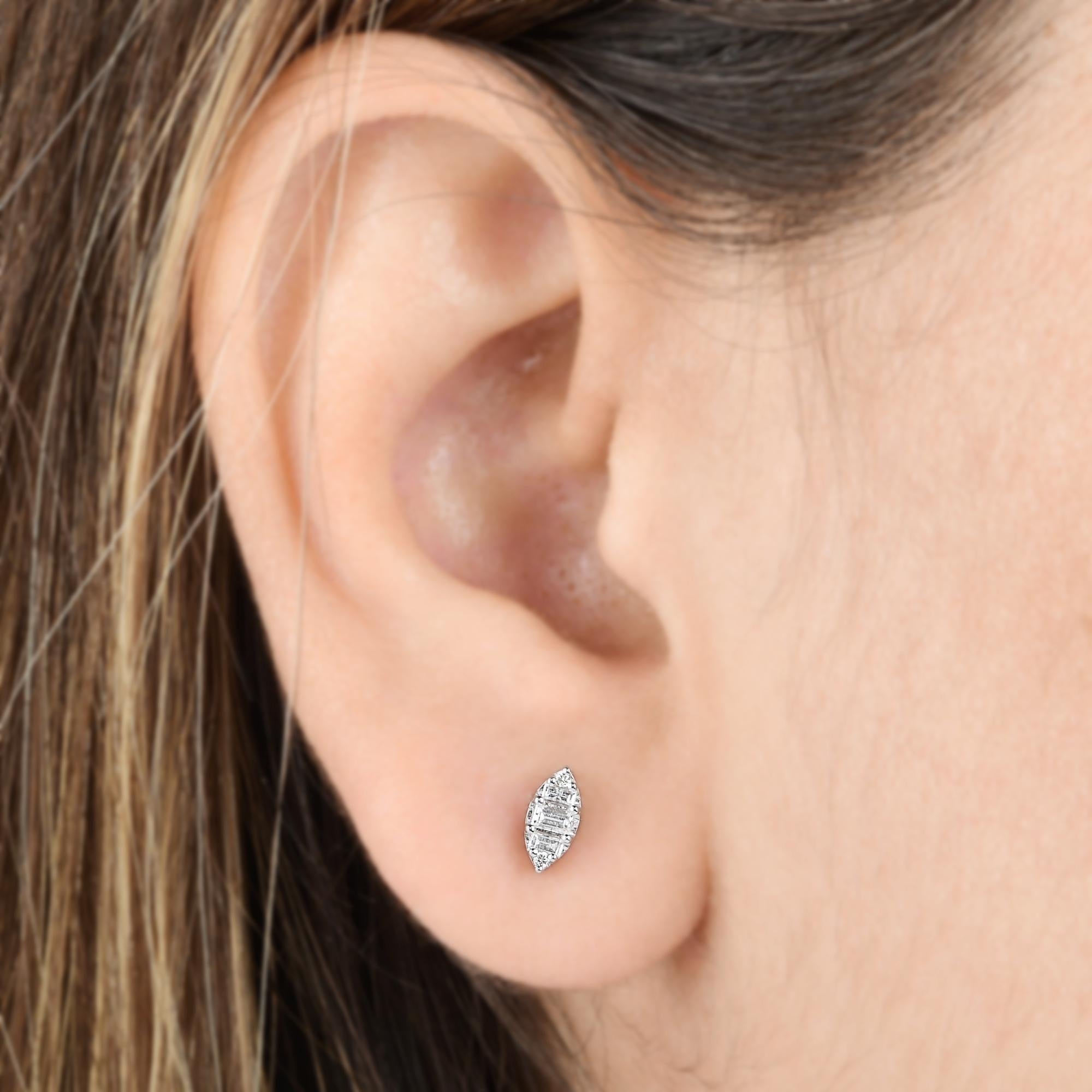Baguette Cut SI Clarity HI Color Baguette Diamond Stud Earrings 10 Karat White Gold Jewelry For Sale