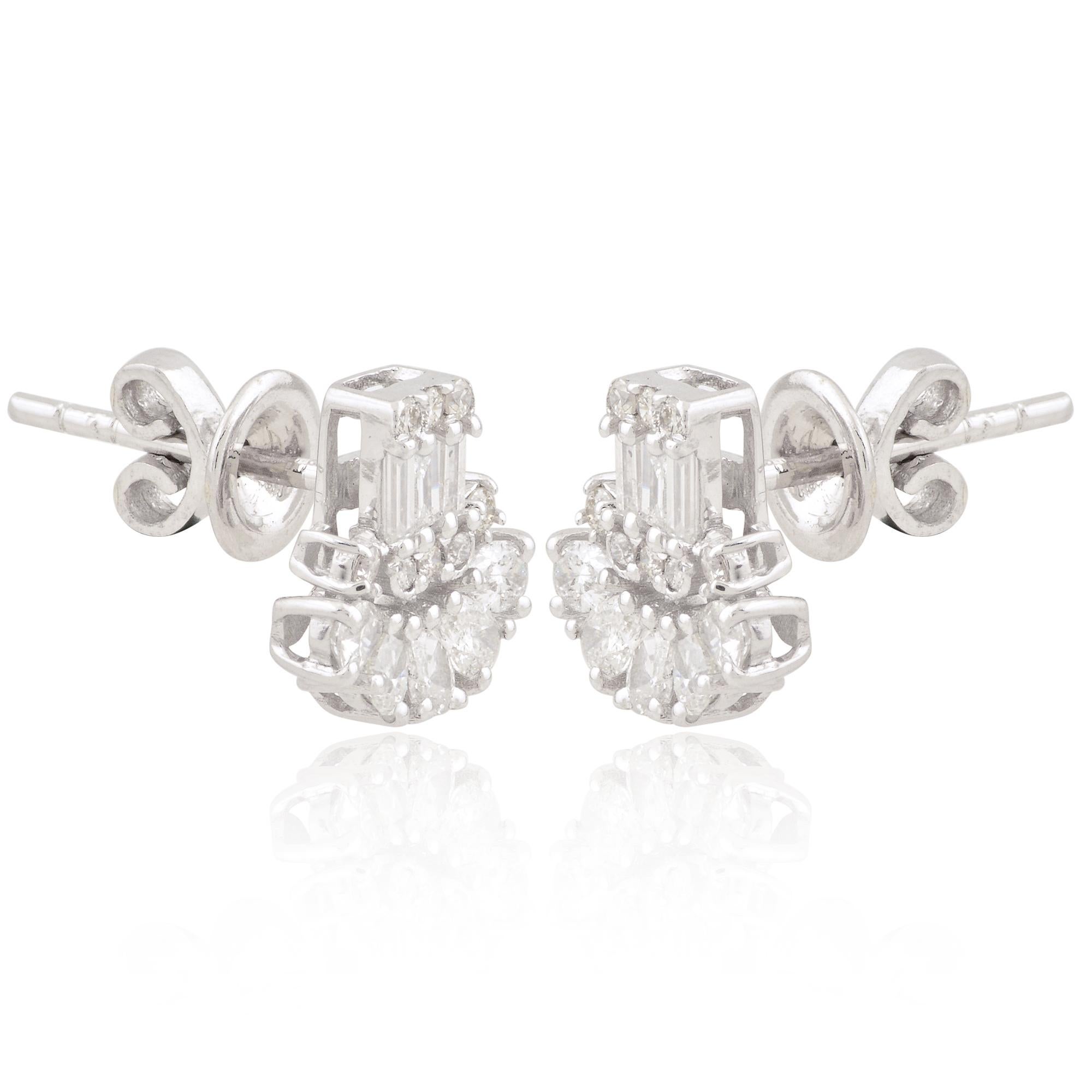 Women's SI Clarity HI Color Baguette Diamond Stud Earrings 10 Karat White Gold Jewelry For Sale