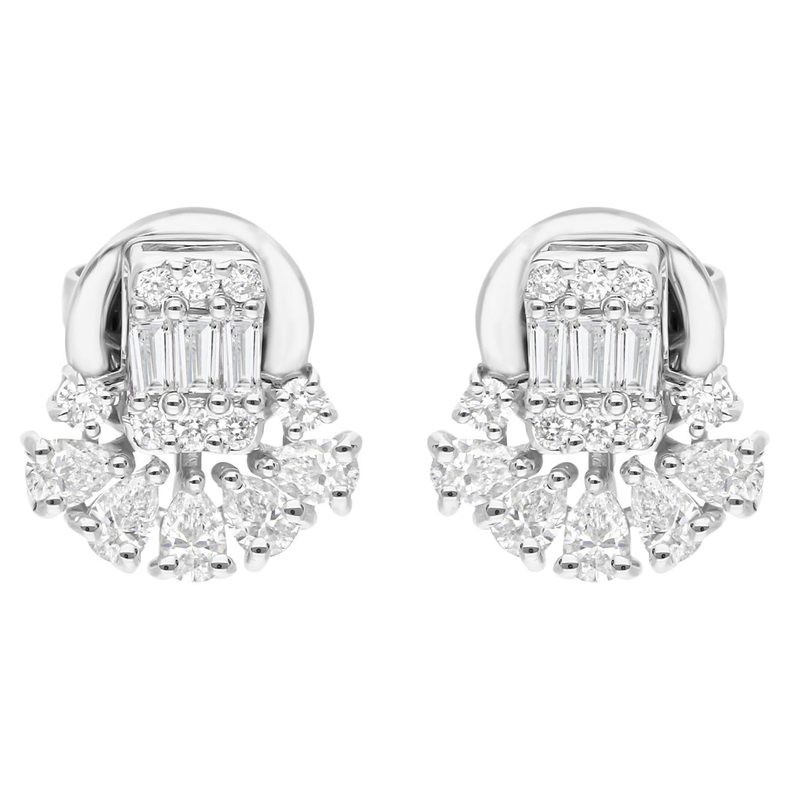 Natural 0.73 Carat SI Clarity HI Color Brilliant Cut Diamond White Gold Earrings