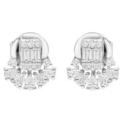 Boucles d'oreilles en or blanc avec diamant naturel de 0.73 carat SI Clarity HI Color Brilliant Cut