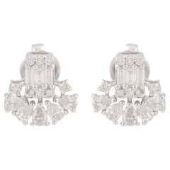 SI Clarity HI Color Baguette Diamond Stud Earrings 10 Karat White Gold Jewelry