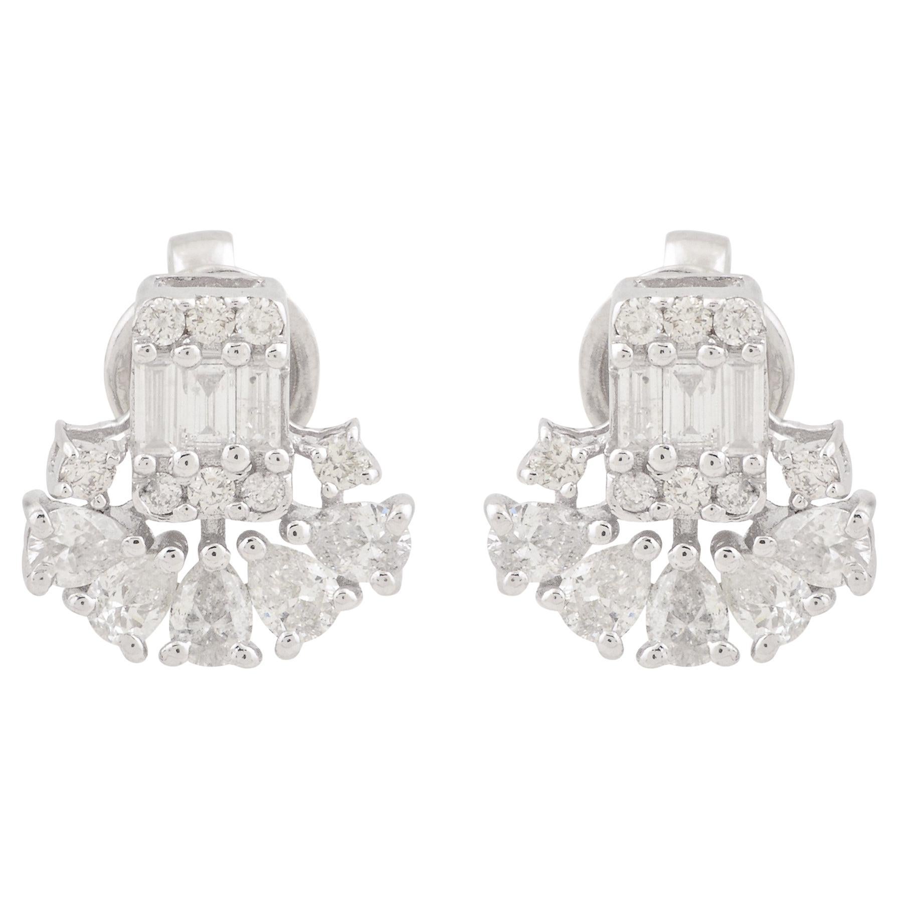 SI Clarity HI Color Baguette Diamond Stud Earrings 10 Karat White Gold Jewelry en vente