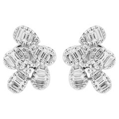 SI Clarity HI Color Baguette Diamond Stud Earrings Solid 14k White Gold Jewelry