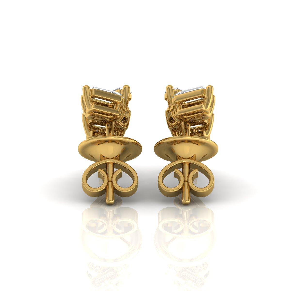 Modern SI Clarity HI Color Baguette Round Brillant Cut Diamond Earrings 14k Yellow Gold For Sale
